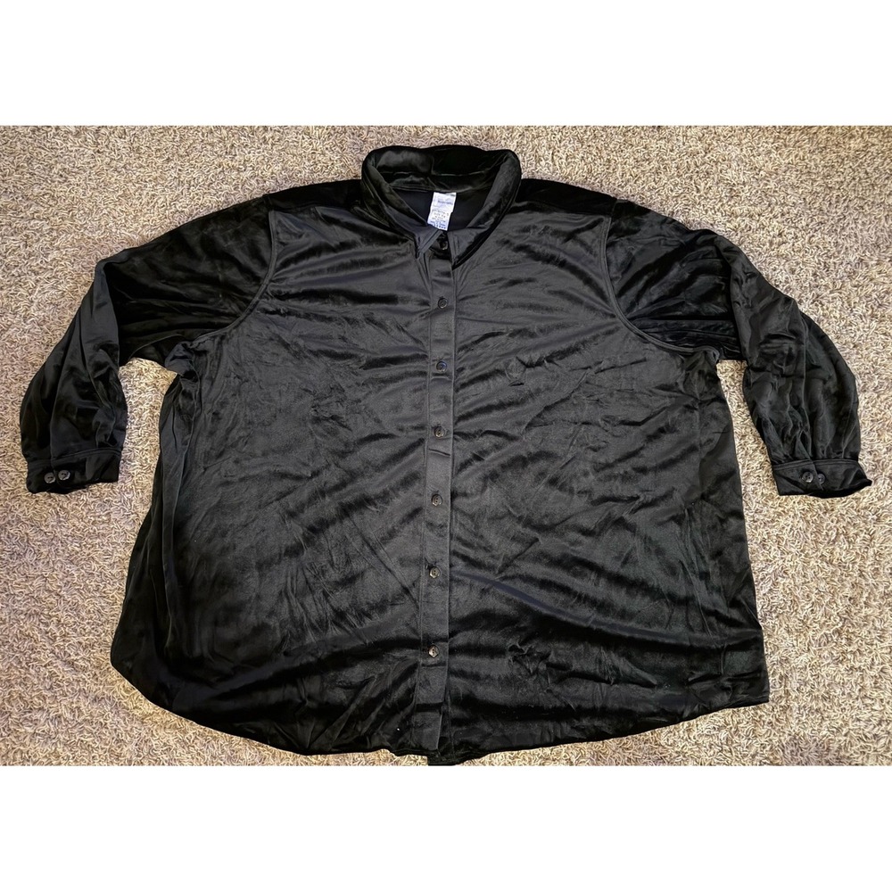 Roaman Velour Black Button Down Women's Shirt Long Sleeves 5X New